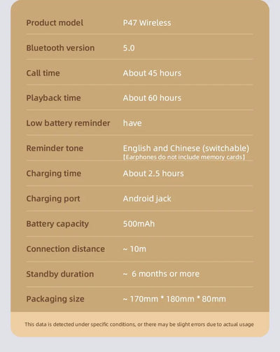 Stereo P47 Headset 5.0 Bluetooth Headset Folding Series Wireless Sports Game Headset for iPhone XiaoMi