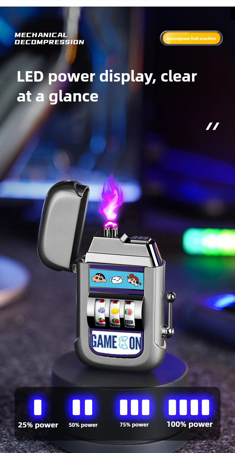 2025 Dual Arc Plasma Lighter with Fruit Pattern, USB-C Rechargeable Windproof for Cigar Outdoor & Creative Adult Gifts