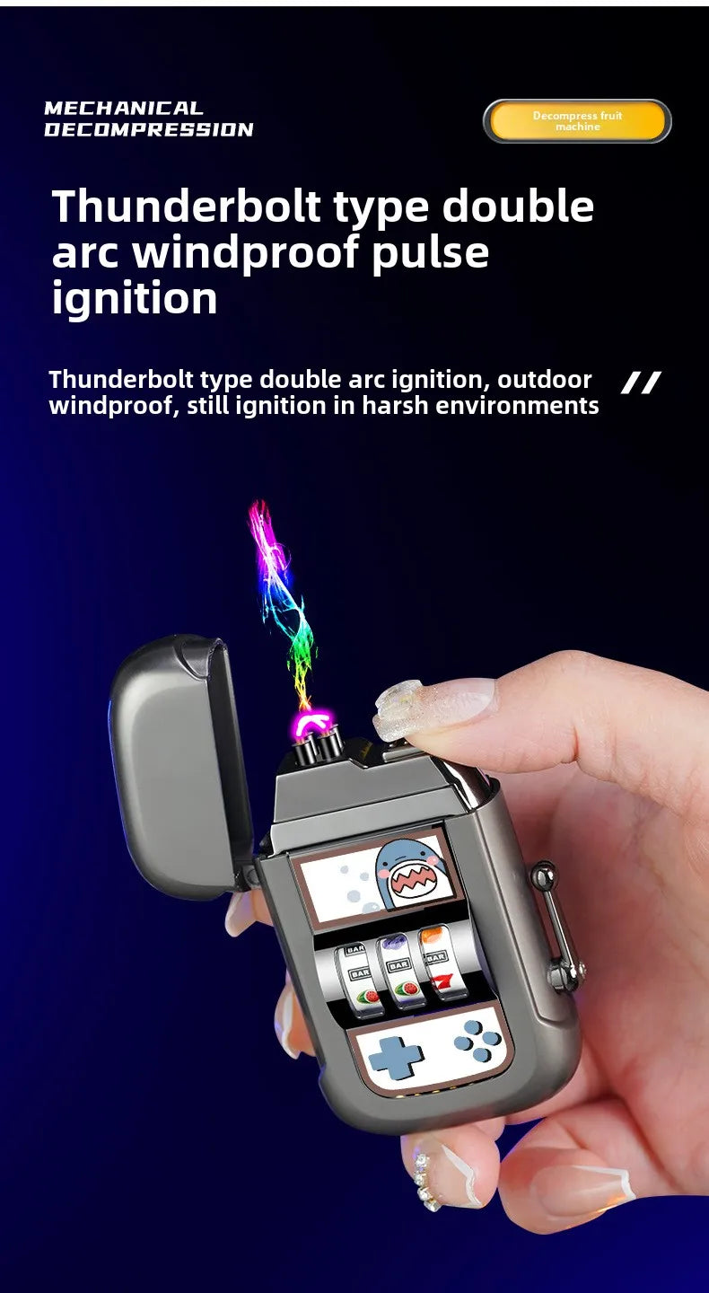 2025 Dual Arc Plasma Lighter with Fruit Pattern, USB-C Rechargeable Windproof for Cigar Outdoor & Creative Adult Gifts