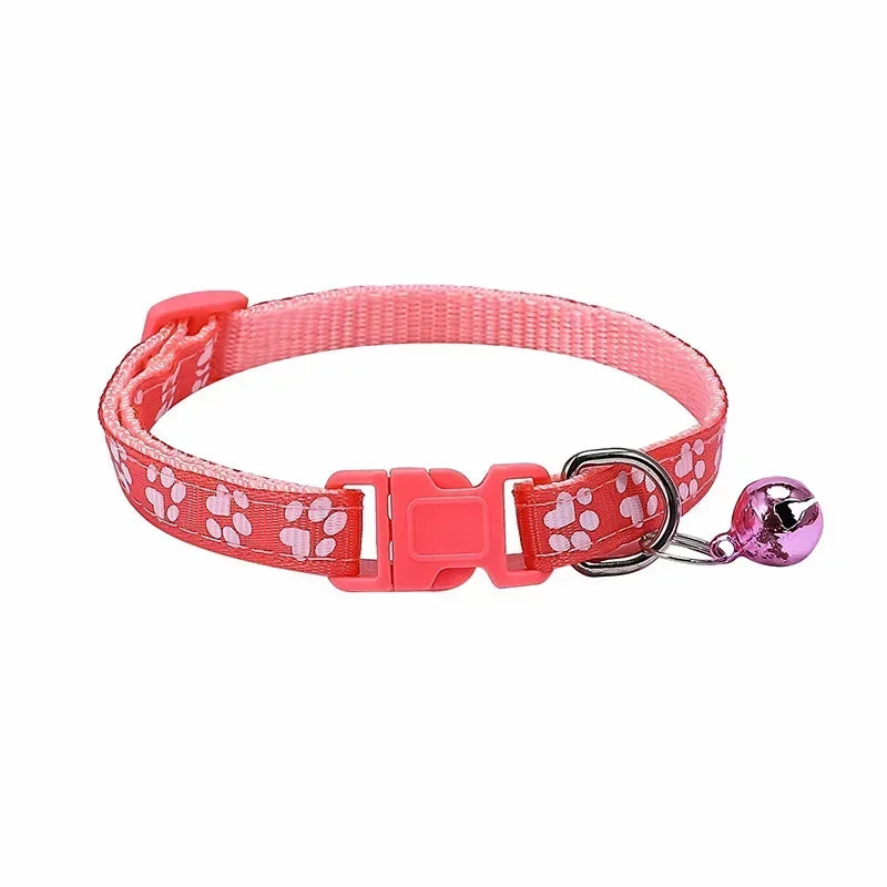 Pet Collar With Bell Cartoon Footprint Colorful Dog Puppy Kitten Adjustable Safety Ring Necklace Accessories קולר לכלבים קטנים