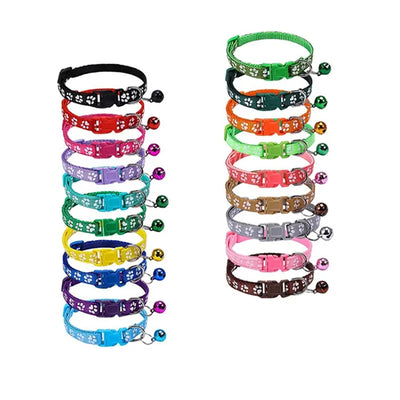Pet Collar With Bell Cartoon Footprint Colorful Dog Puppy Kitten Adjustable Safety Ring Necklace Accessories קולר לכלבים קטנים
