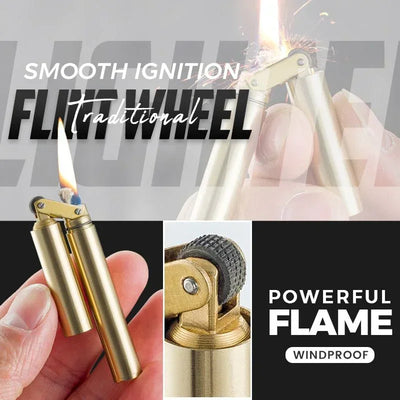2025 New Creative Unusual Copper Kerosene Lighter Nunchaku Retro Grinding Wheel Lighter Foldable Portable Men's Exquisite Gift