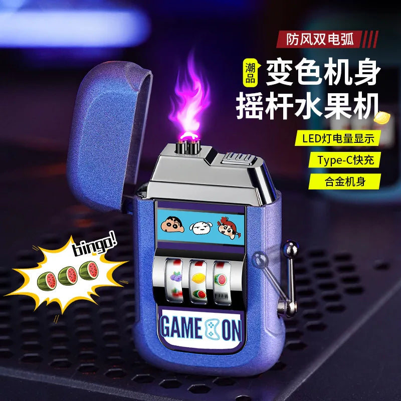 2025 Dual Arc Plasma Lighter with Fruit Pattern, USB-C Rechargeable Windproof for Cigar Outdoor & Creative Adult Gifts
