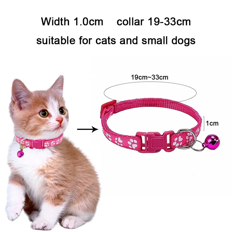 Pet Collar With Bell Cartoon Footprint Colorful Dog Puppy Kitten Adjustable Safety Ring Necklace Accessories קולר לכלבים קטנים
