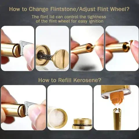 2025 New Creative Unusual Copper Kerosene Lighter Nunchaku Retro Grinding Wheel Lighter Foldable Portable Men's Exquisite Gift