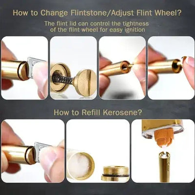 2025 New Creative Unusual Copper Kerosene Lighter Nunchaku Retro Grinding Wheel Lighter Foldable Portable Men's Exquisite Gift