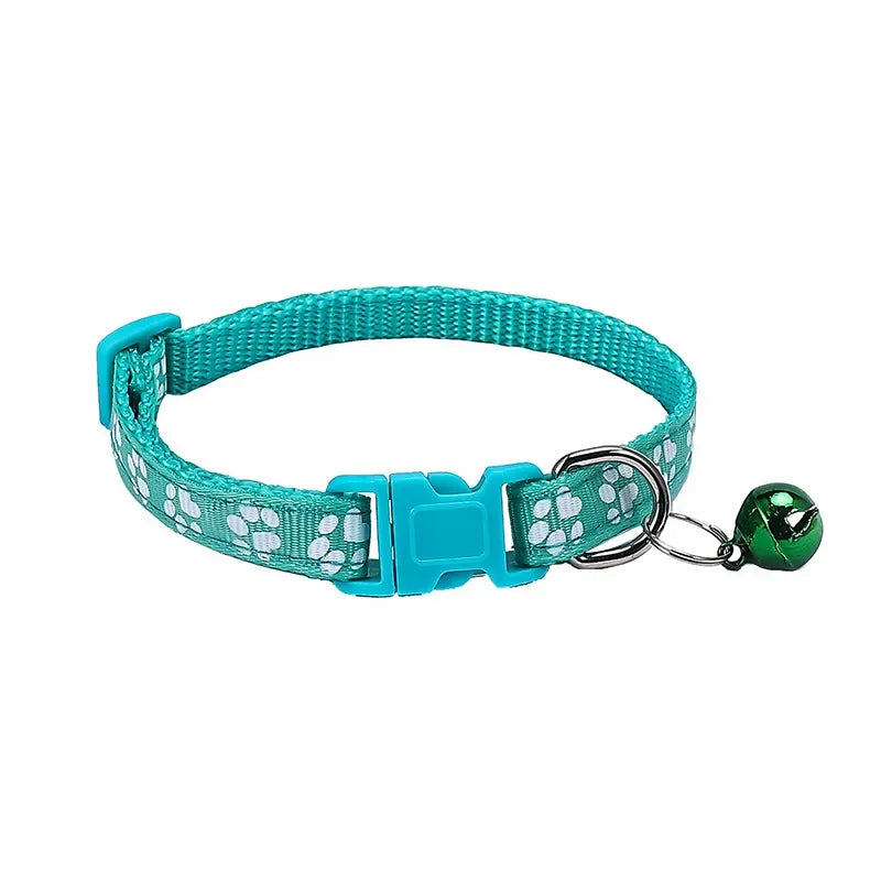 Pet Collar With Bell Cartoon Footprint Colorful Dog Puppy Kitten Adjustable Safety Ring Necklace Accessories קולר לכלבים קטנים