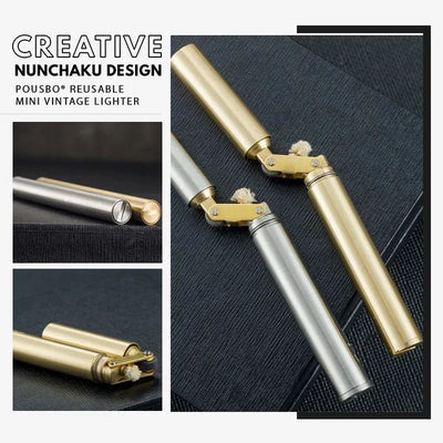 2025 New Creative Unusual Copper Kerosene Lighter Nunchaku Retro Grinding Wheel Lighter Foldable Portable Men's Exquisite Gift