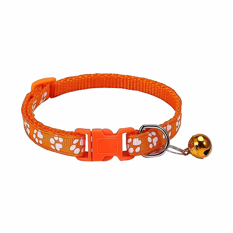 Pet Collar With Bell Cartoon Footprint Colorful Dog Puppy Kitten Adjustable Safety Ring Necklace Accessories קולר לכלבים קטנים