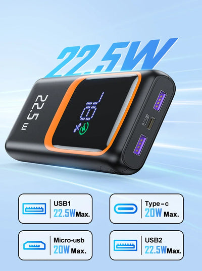 QOOVI 20000mAh Power Bank External Large Battery Capacity PD 22.5W Fast Charging Portable Charger For Samsung iPhone Xiaomi