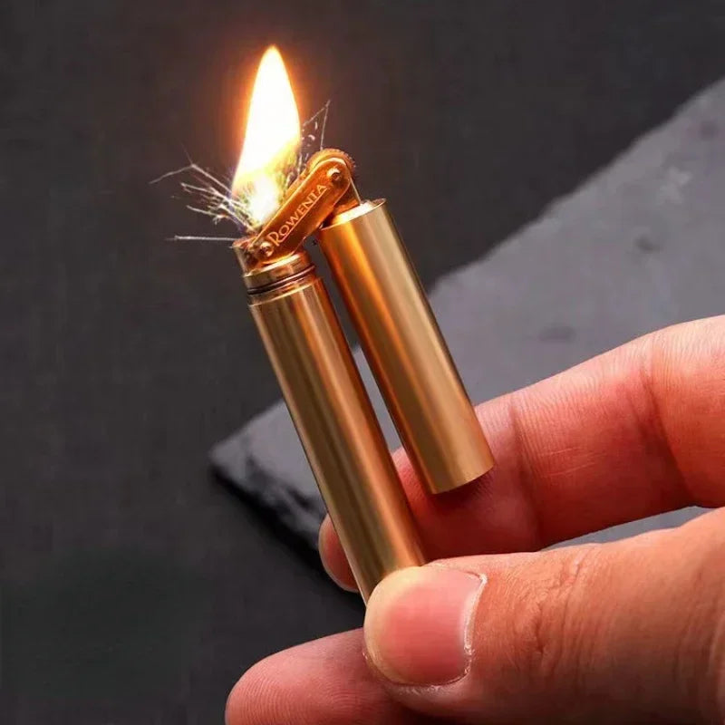2025 New Creative Unusual Copper Kerosene Lighter Nunchaku Retro Grinding Wheel Lighter Foldable Portable Men's Exquisite Gift