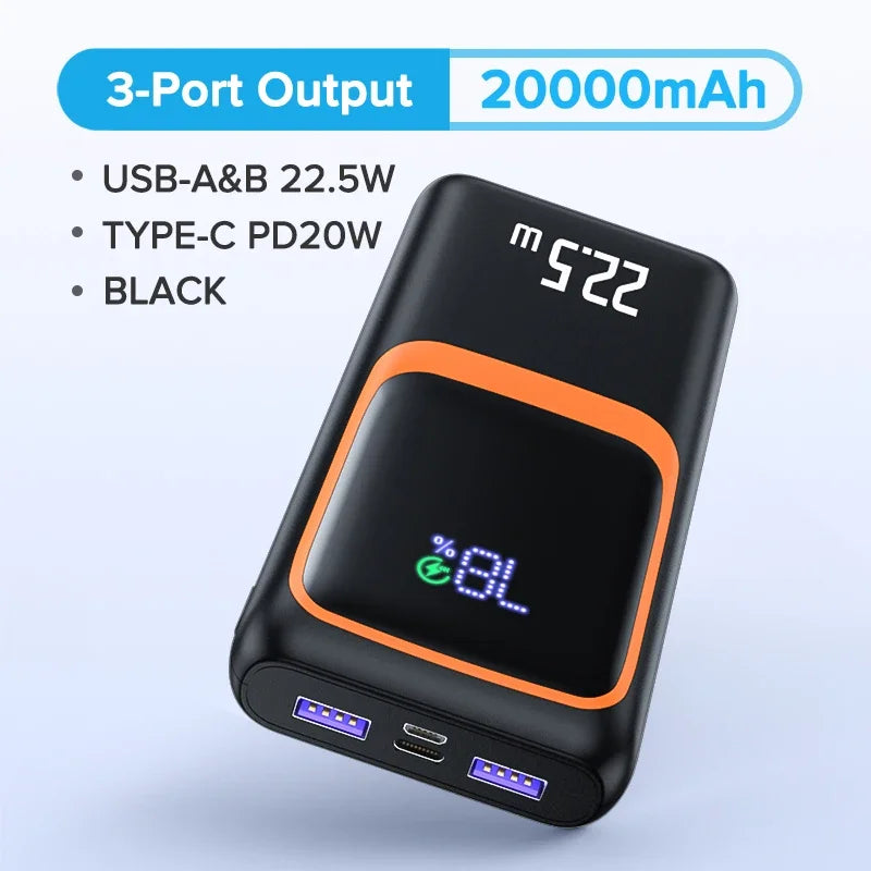 QOOVI 20000mAh Power Bank External Large Battery Capacity PD 22.5W Fast Charging Portable Charger For Samsung iPhone Xiaomi