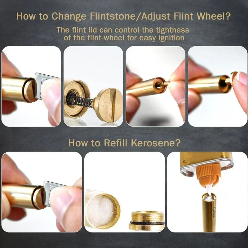 2025 New Creative Unusual Copper Kerosene Lighter Nunchaku Retro Grinding Wheel Lighter Foldable Portable Men's Exquisite Gift