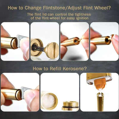 2025 New Creative Unusual Copper Kerosene Lighter Nunchaku Retro Grinding Wheel Lighter Foldable Portable Men's Exquisite Gift