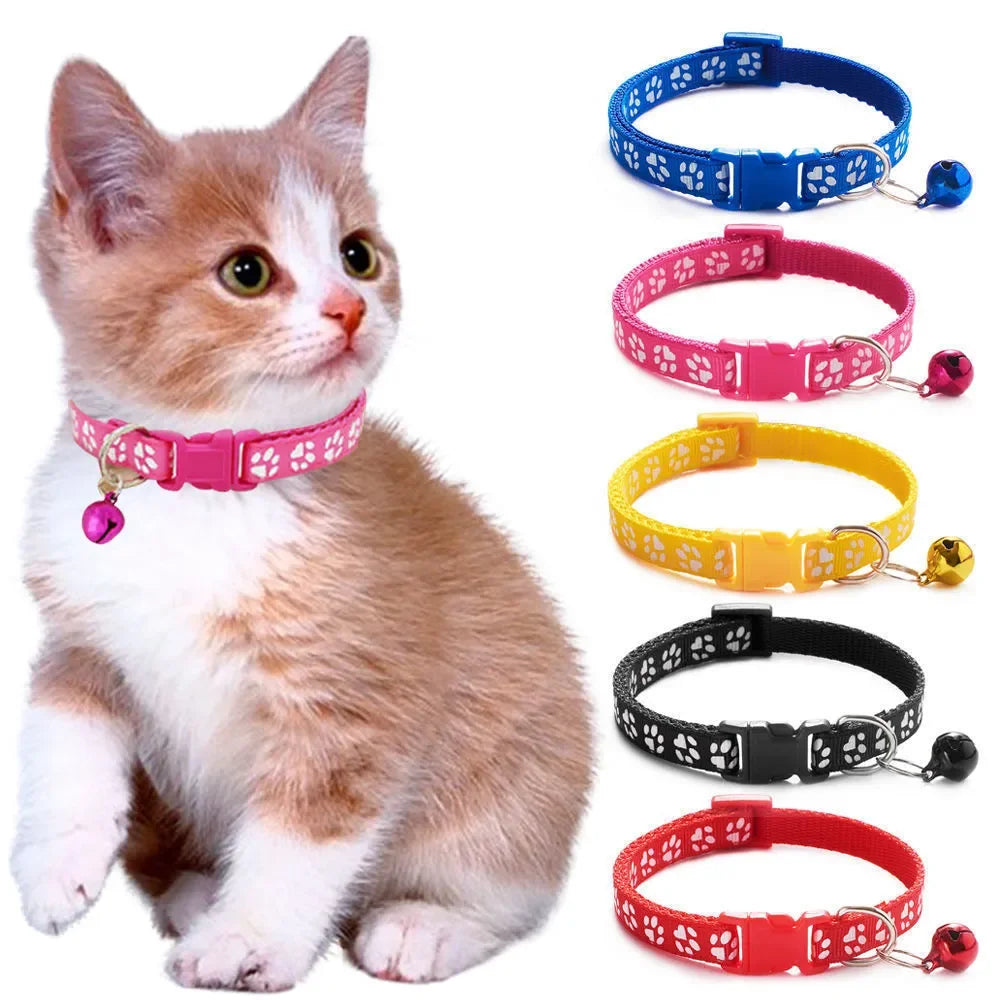 Pet Collar With Bell Cartoon Footprint Colorful Dog Puppy Kitten Adjustable Safety Ring Necklace Accessories קולר לכלבים קטנים