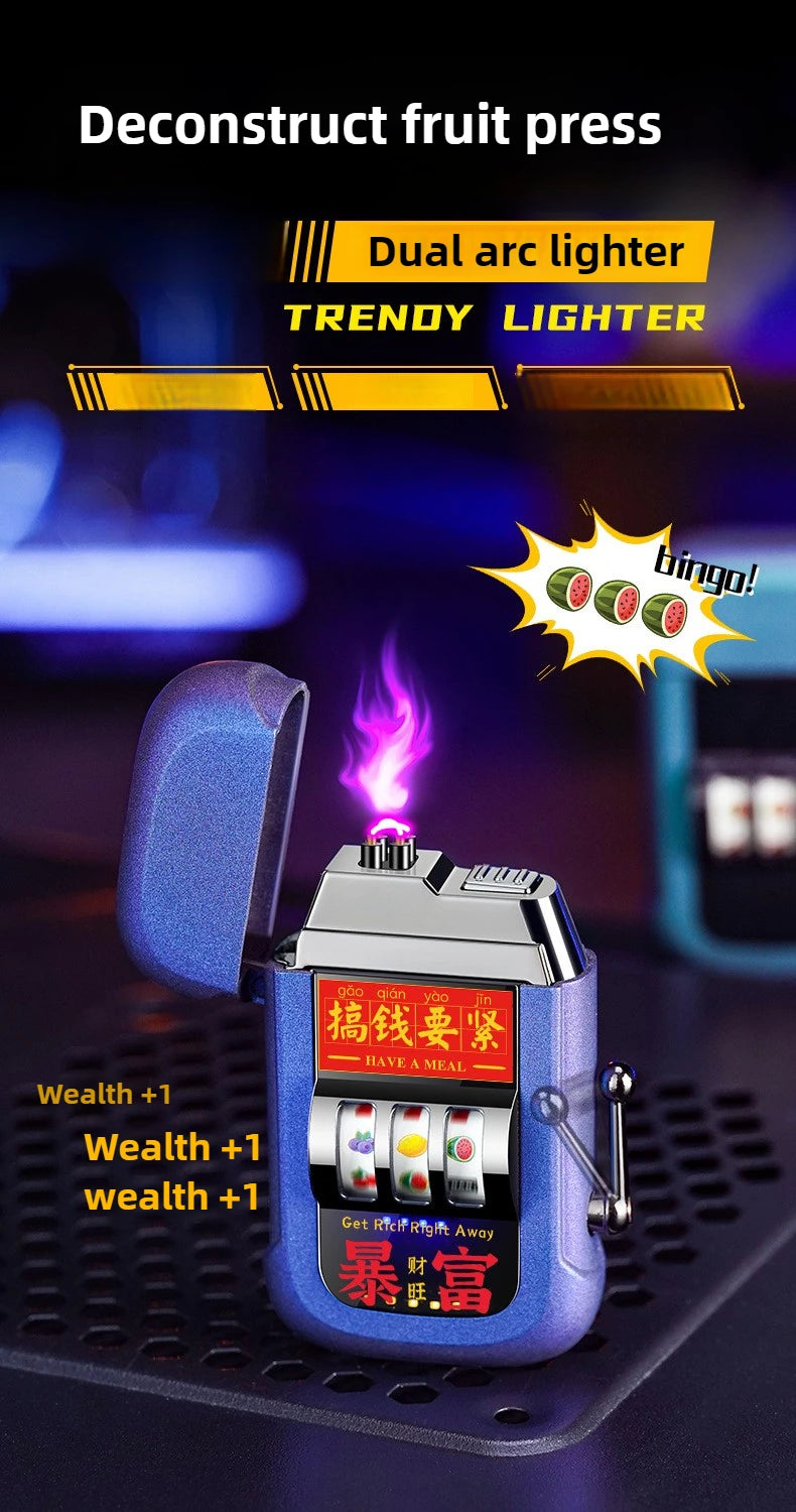 2025 Dual Arc Plasma Lighter with Fruit Pattern, USB-C Rechargeable Windproof for Cigar Outdoor & Creative Adult Gifts