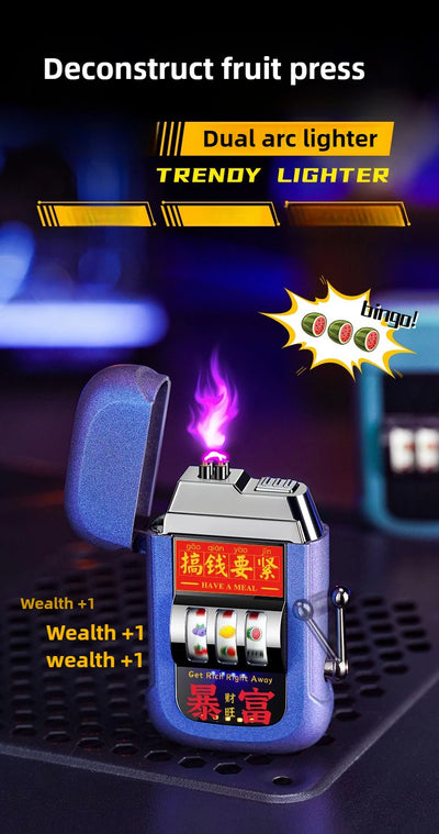 2025 Dual Arc Plasma Lighter with Fruit Pattern, USB-C Rechargeable Windproof for Cigar Outdoor & Creative Adult Gifts